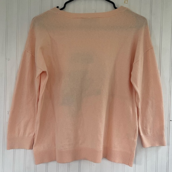 LOFT Women's Peach Orange Parrot Macaw Tropical Long Sleeve Sweater Size Small - Picture 2 of 7